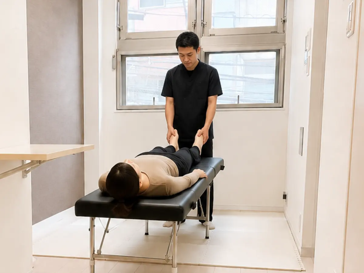 仰向けで足を保持する施術のイメージ