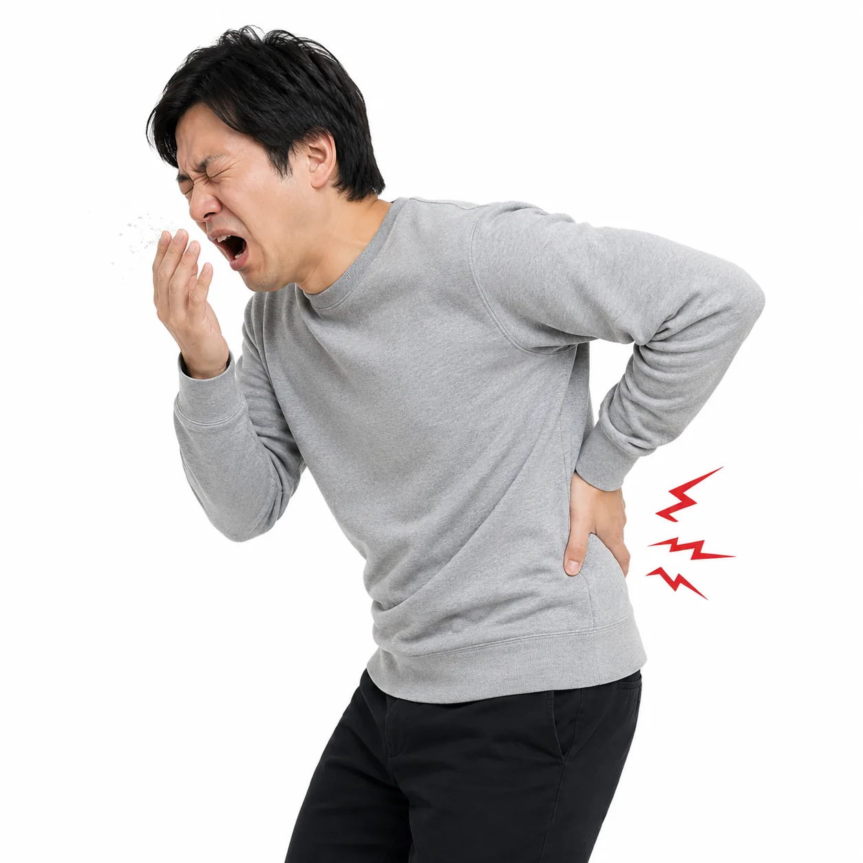 くしゃみで腰に痛みが走る場面のイメージ